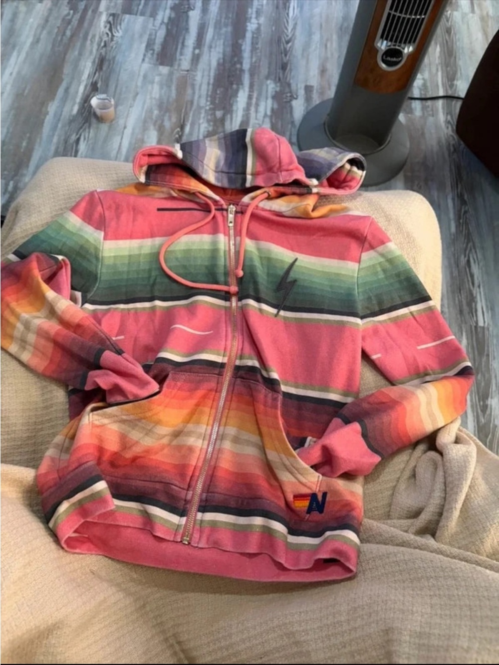 Aviator Nation Pink Rainbow Stripe Zip-Up Hoodie